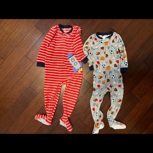 Lot of Fleece Footie PJs Rocket and Sports 3T